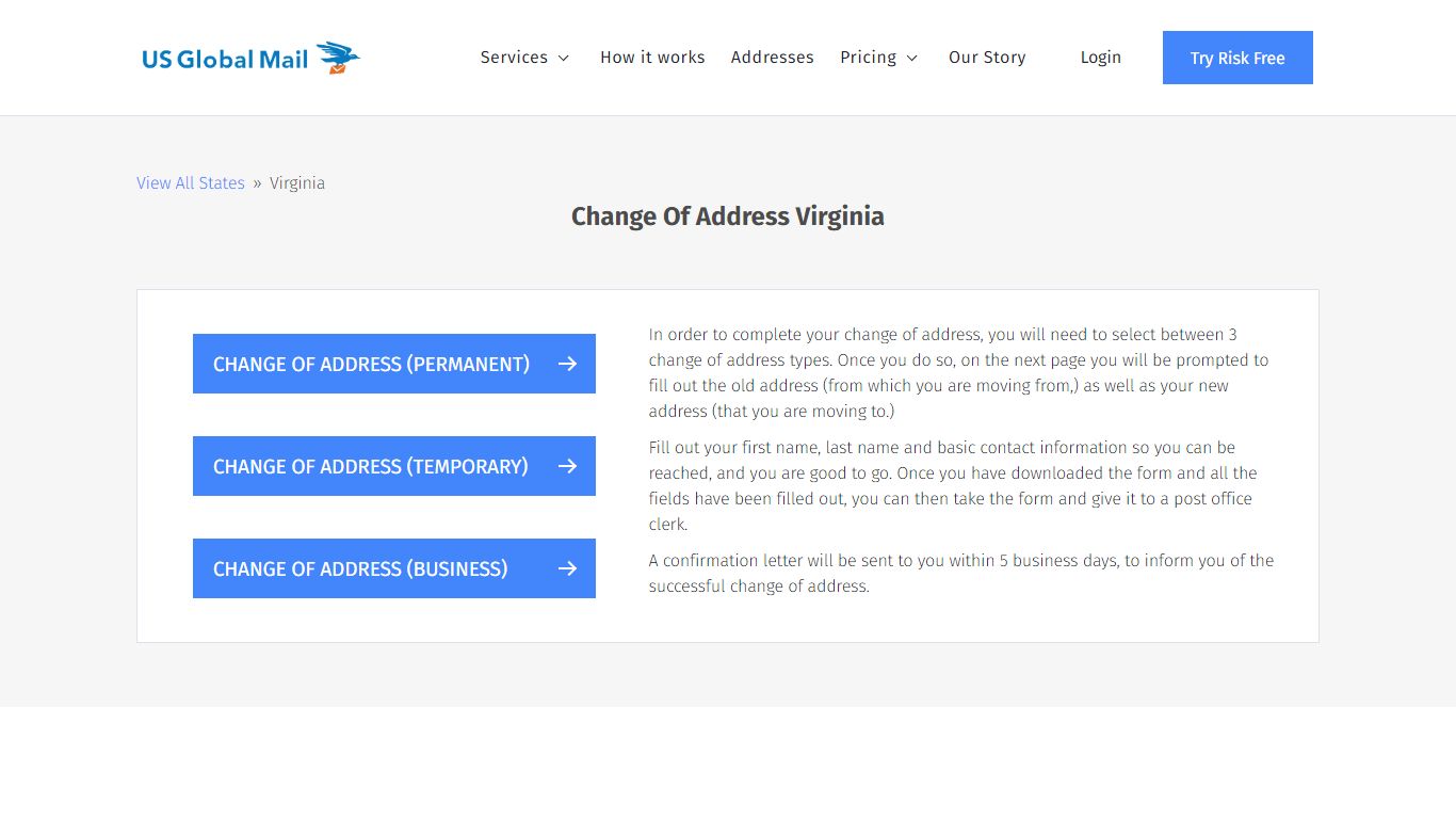 Virginia Change Of Address - US Global Mail